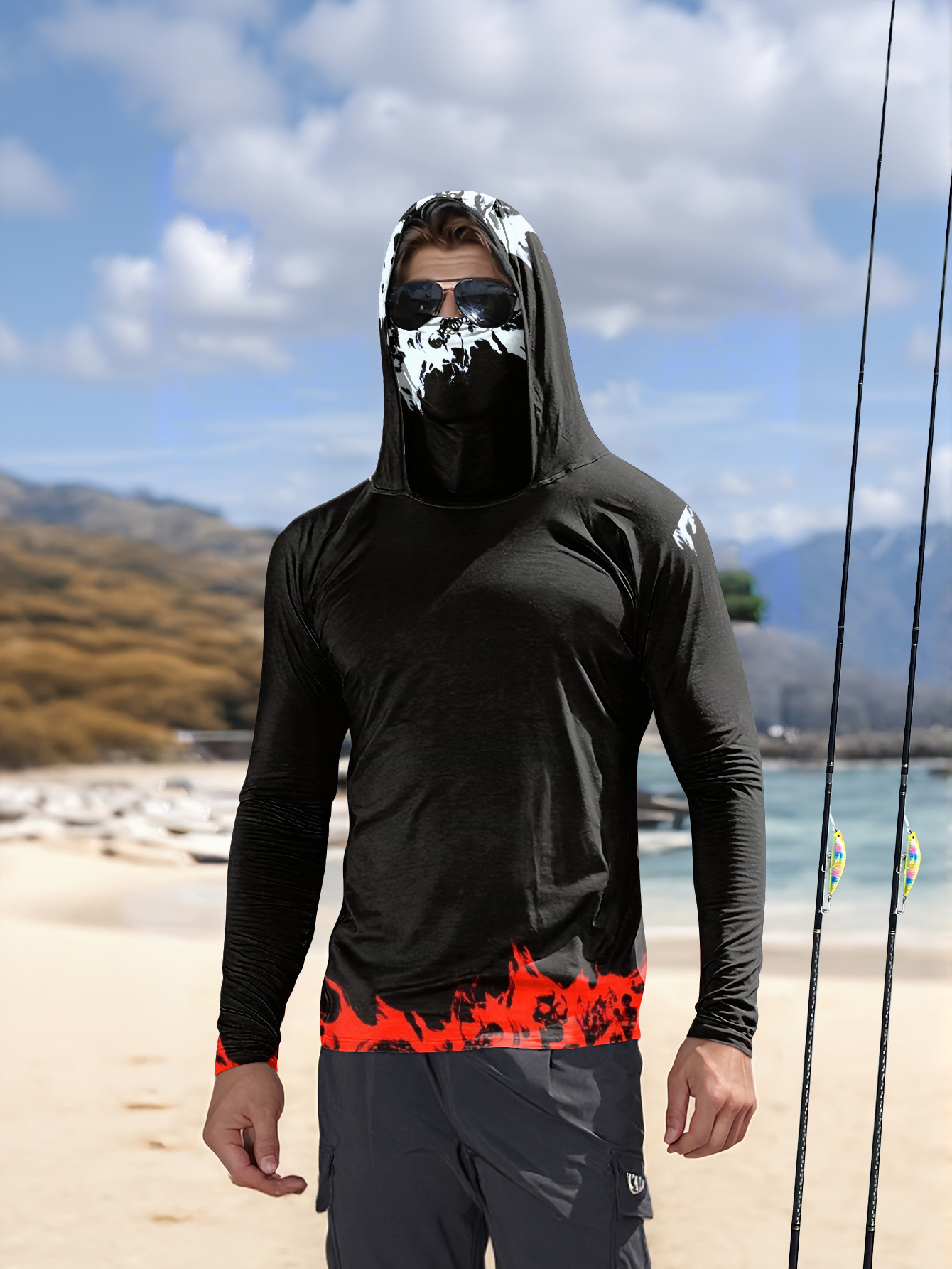Men Hood Fishing Shirt long sl - Fishing Shirt Uv Protection ulasan dan harga