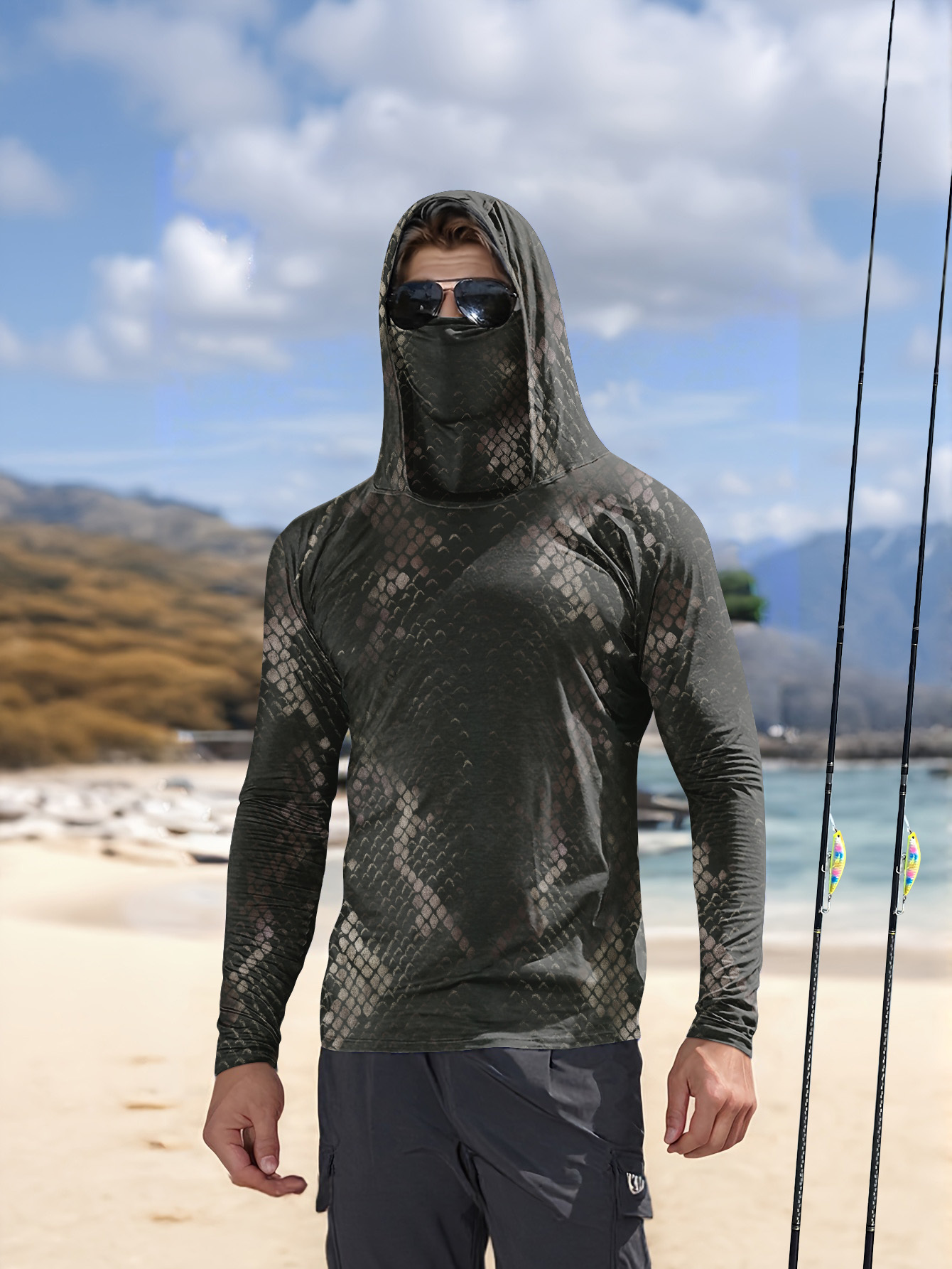 Men's Fishing Hooded Long-Slee - Fishing Shirt Uv Protection ulasan dan harga