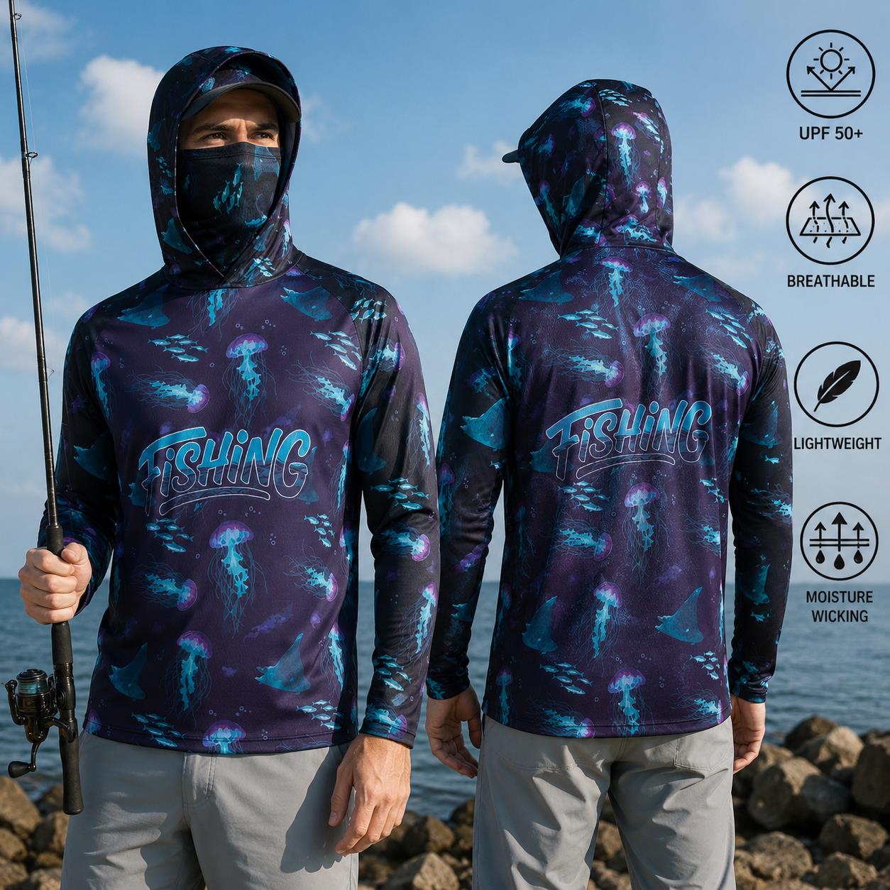 Fishing Shirt Hooded Men Fishi - Fishing Hoodie ulasan dan harga