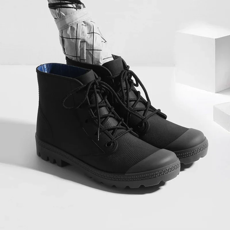 Winter Men Rain Boots Lace-up  - Fishing Boots ulasan dan harga